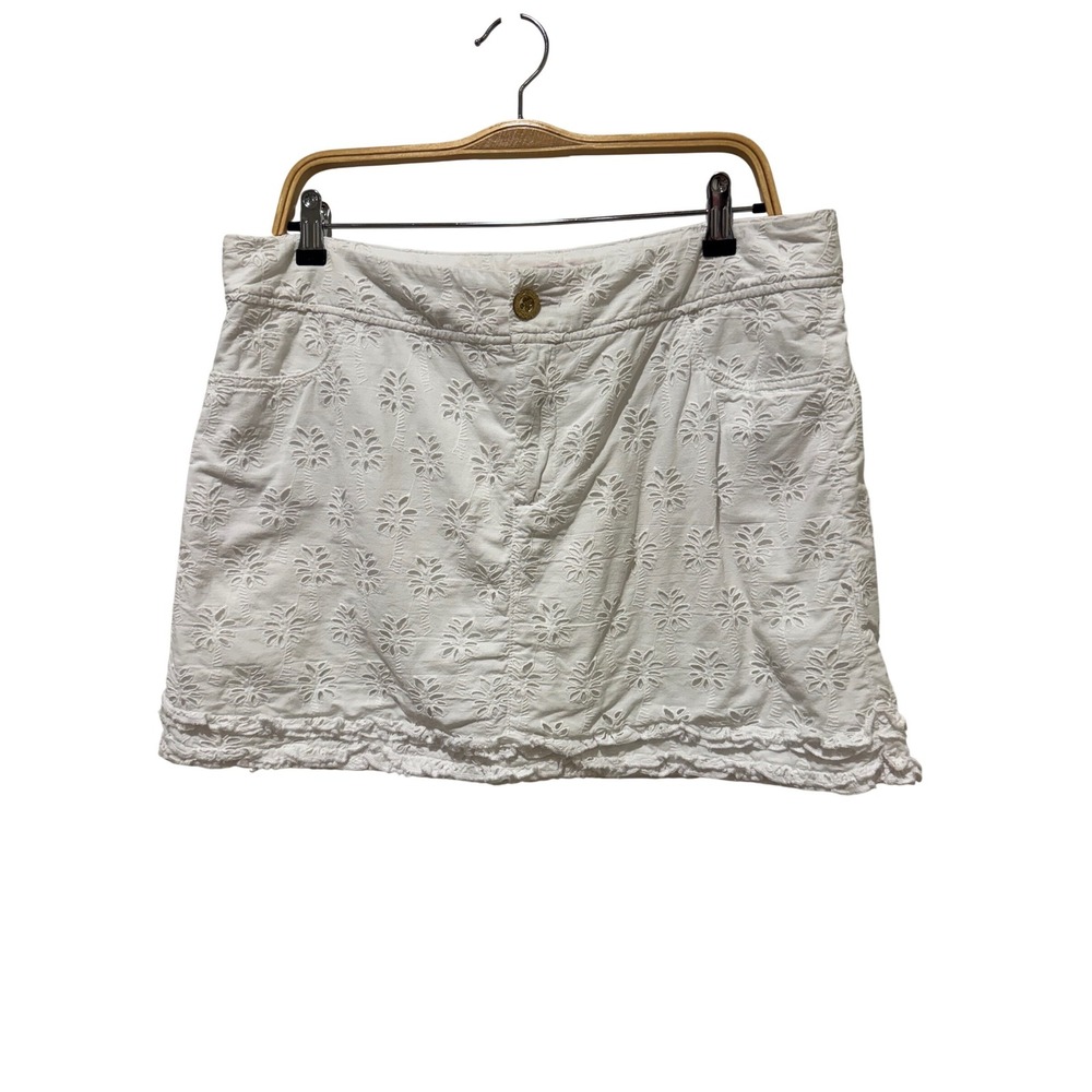Lilly Pulitzer White Palm Tree Eyelet Mini Skort  Size 14 Scalloped Ruffle Hem